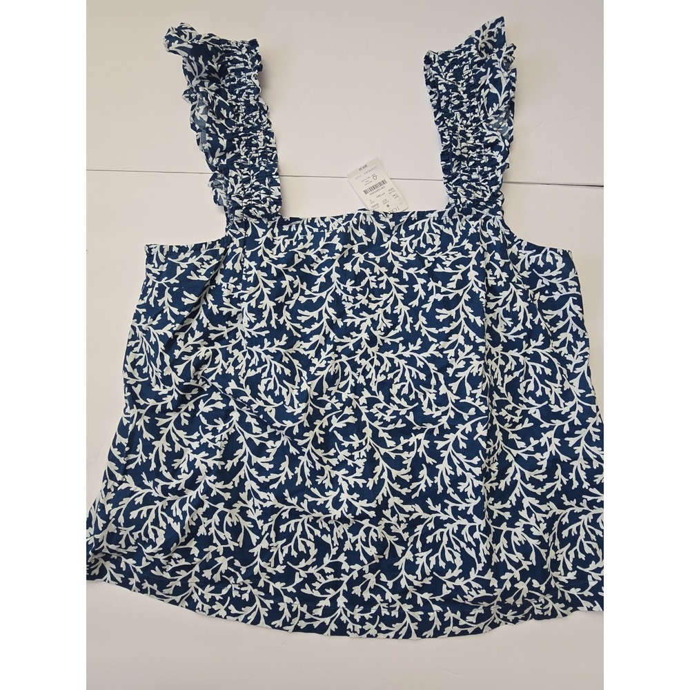 NWT J. Crew Smocked Ruffled-Shoulder Tank Seaport Blue - Size Small